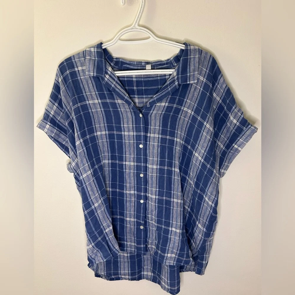 Blue Plaid Lucky Brand Short Sleeve Button-Up Shirt - Picture 1 of 2